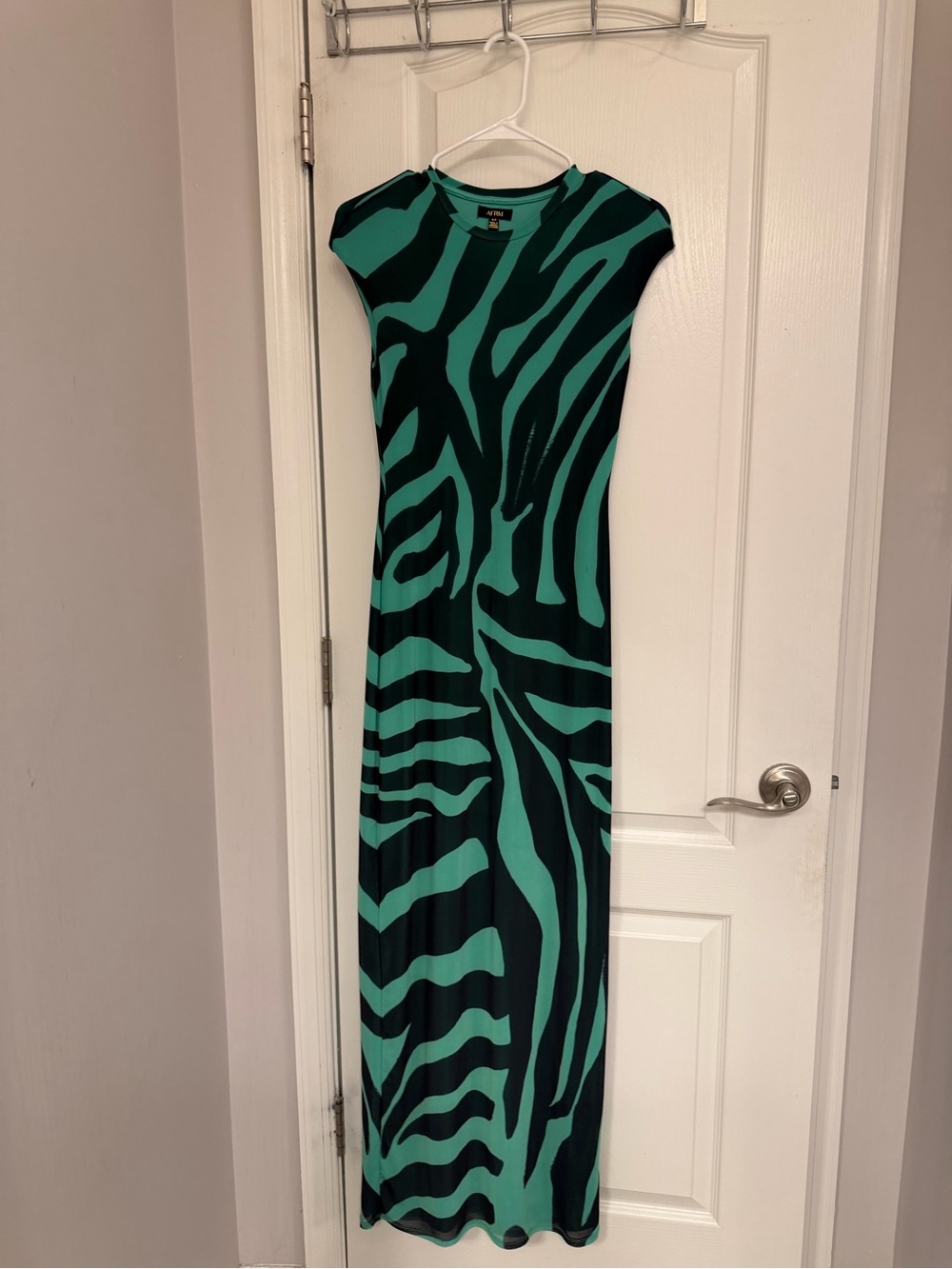 AFRM Teal and Black Zebra-Print Maxi Dress